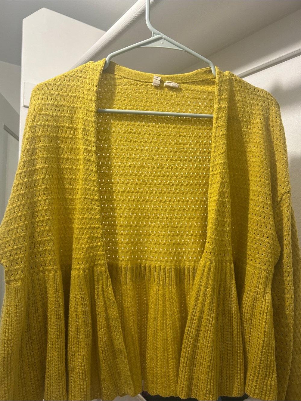 Moth (Anthropologie) Mustard Yellow Open-Front Knit Cardigan